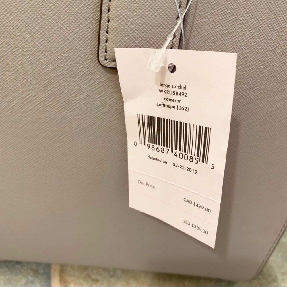 KATE SPADE LARGE SATCHEL SOFT TAUPE GRAY CAMERON - Picture 5 of 8